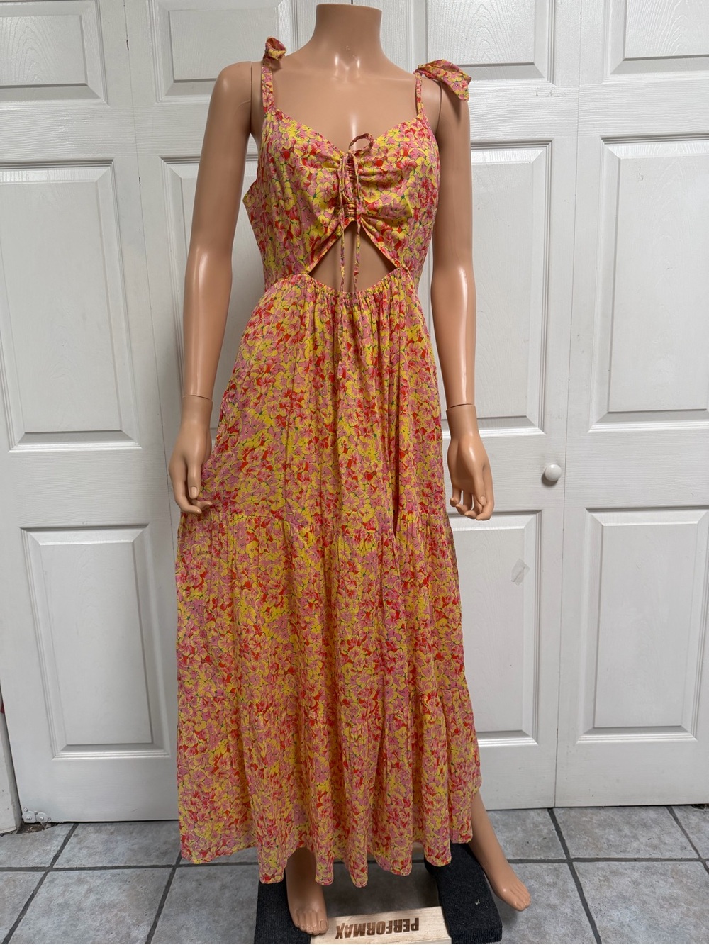 Banjanan Pink and Yellow Floral Tie-Front Maxi Dress Women’s Size Small - Picture 8 of 15